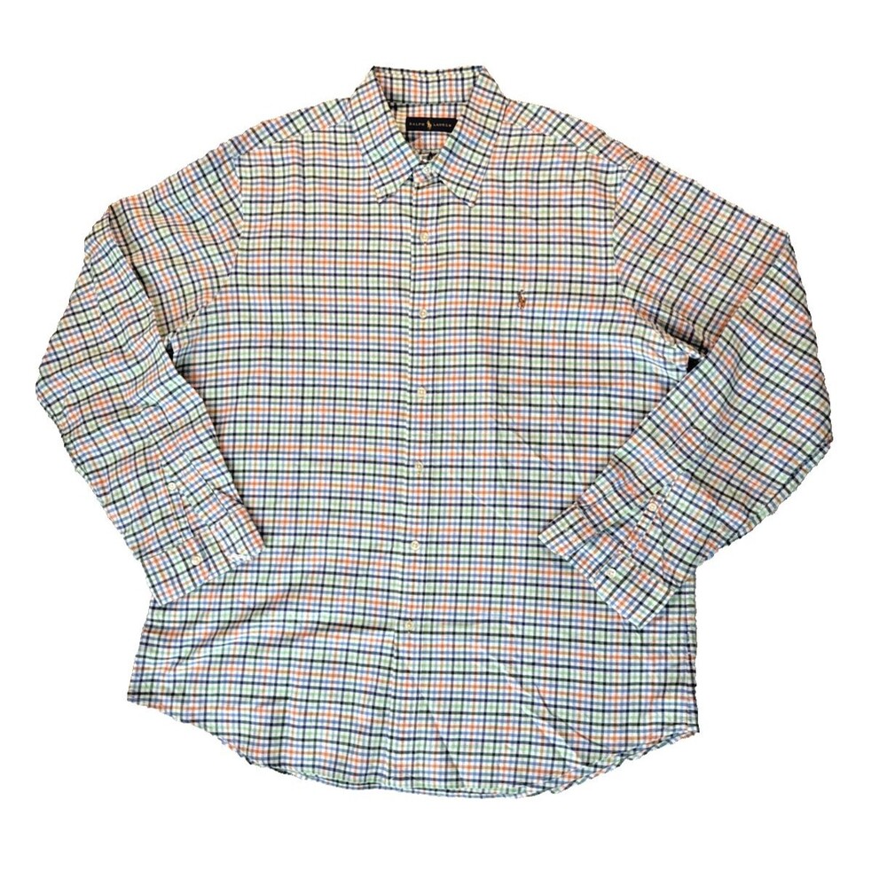 Ralph Lauren Men’s Long Sleeve Button Shirt Size XL Checks Blue Pink Cotton